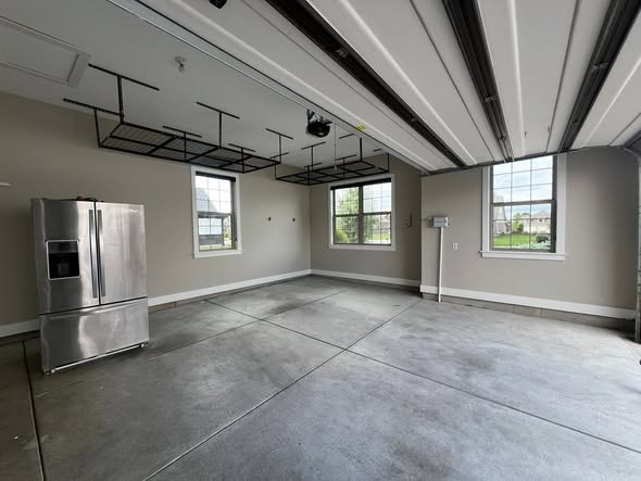 Open-concept interior freshly painted